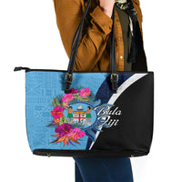 Bula Fiji Vintage Fijian Masi Pattern Leather Tote Bag Blue Unique LT9 - Polynesian Pride