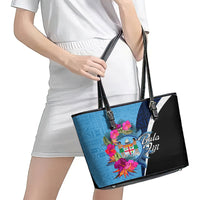 Bula Fiji Vintage Fijian Masi Pattern Leather Tote Bag Blue Unique LT9 - Polynesian Pride