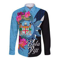 Bula Fiji Vintage Fijian Masi Pattern Long Sleeve Button Shirt Blue Unique LT9 Unisex Blue - Polynesian Pride