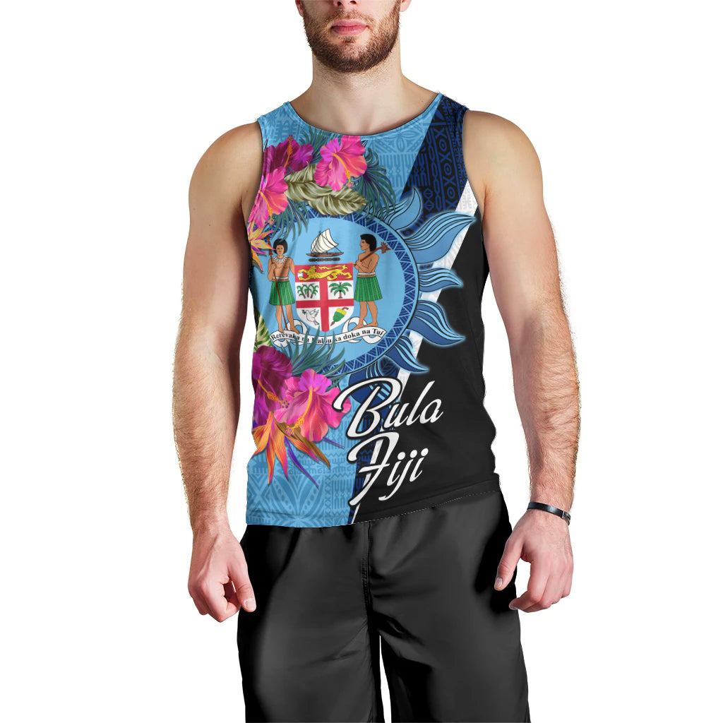 Bula Fiji Vintage Fijian Masi Pattern Men Tank Top Blue Unique LT9 - Polynesian Pride