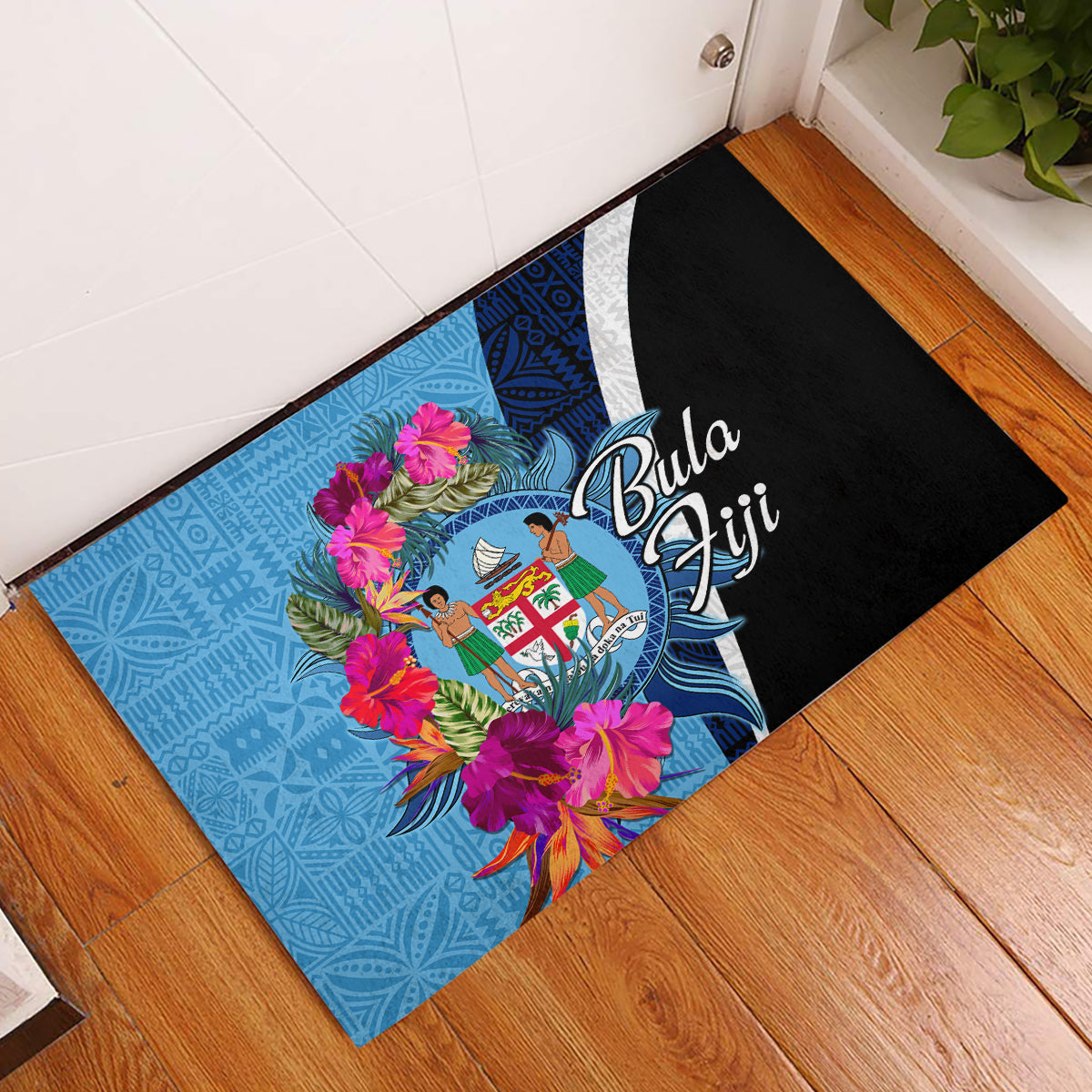 Bula Fiji Vintage Fijian Masi Pattern Rubber Doormat Blue Unique LT9 Blue - Polynesian Pride