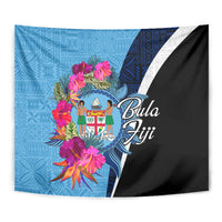 Bula Fiji Vintage Fijian Masi Pattern Tapestry Blue Unique LT9 - Polynesian Pride