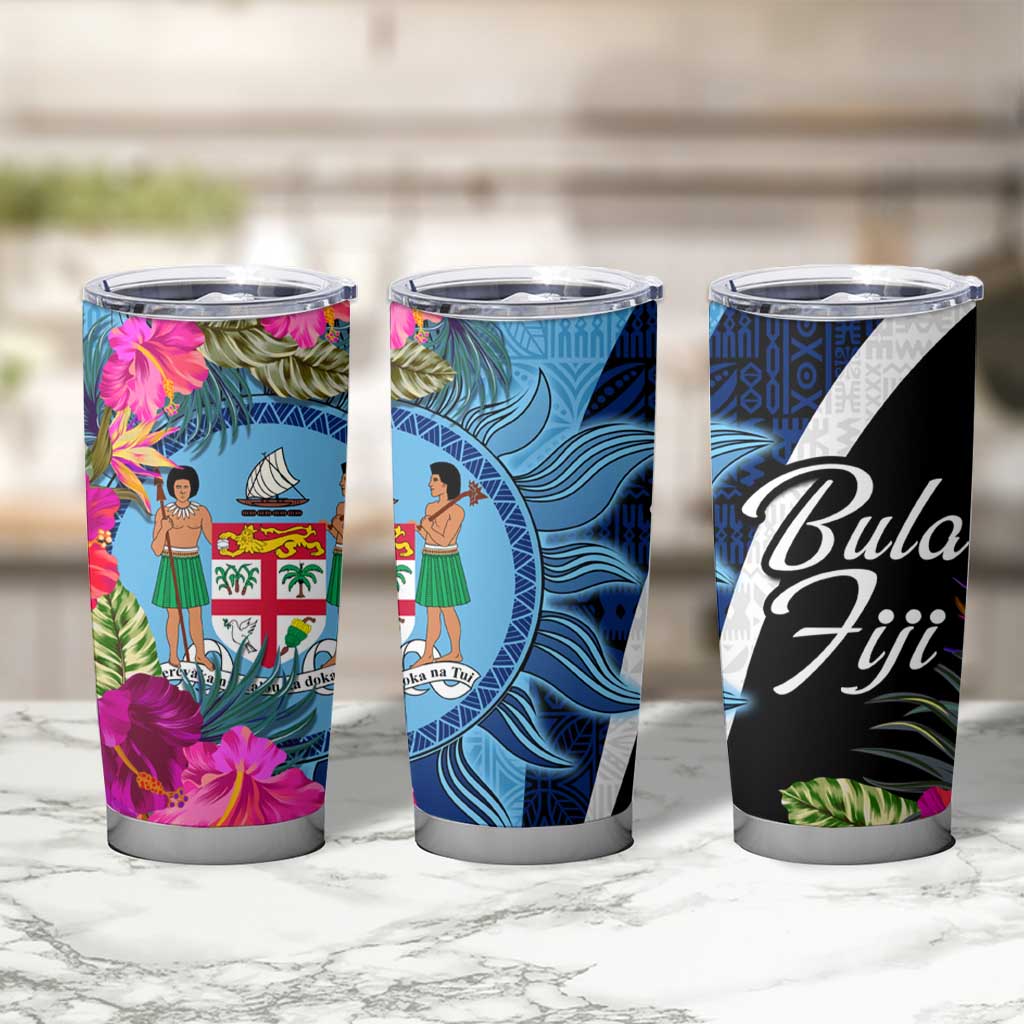 Bula Fiji Vintage Fijian Masi Pattern Tumbler Cup Blue Unique