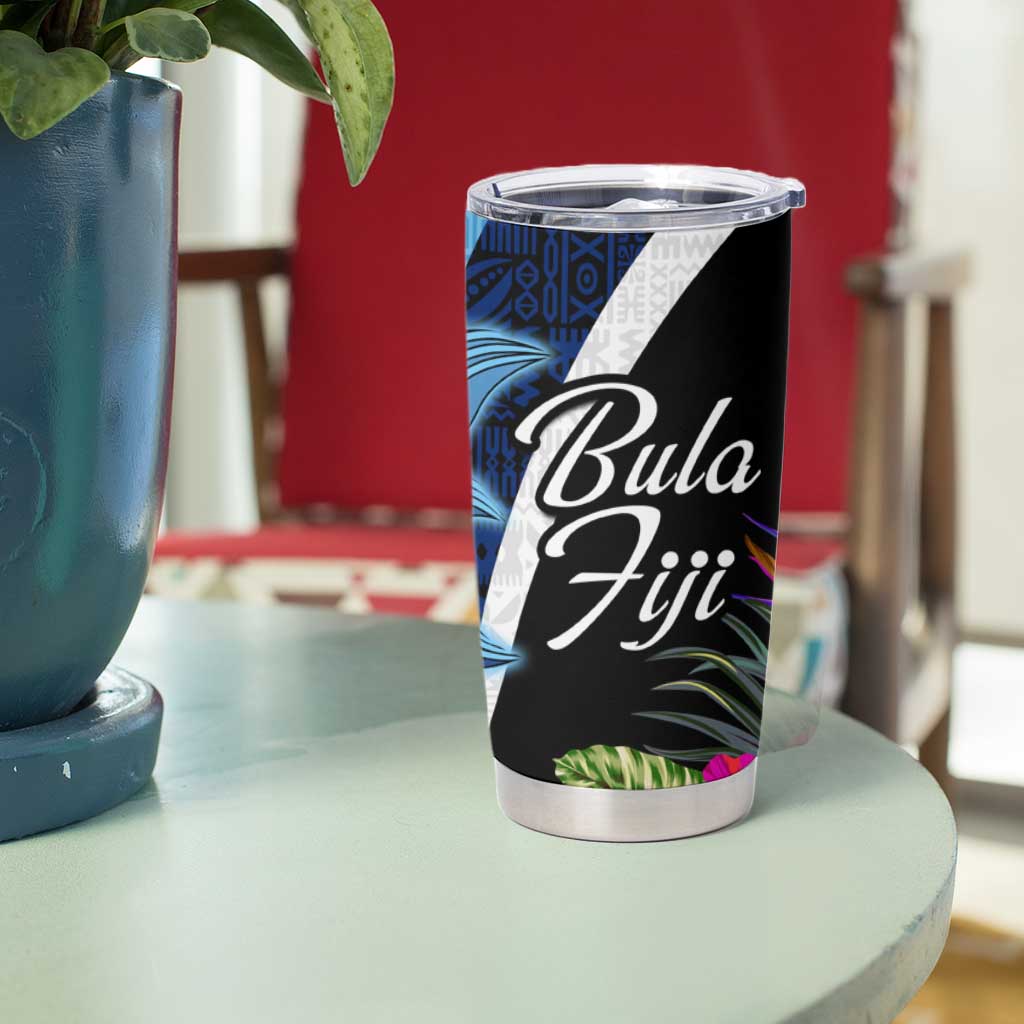 Bula Fiji Vintage Fijian Masi Pattern Tumbler Cup Blue Unique