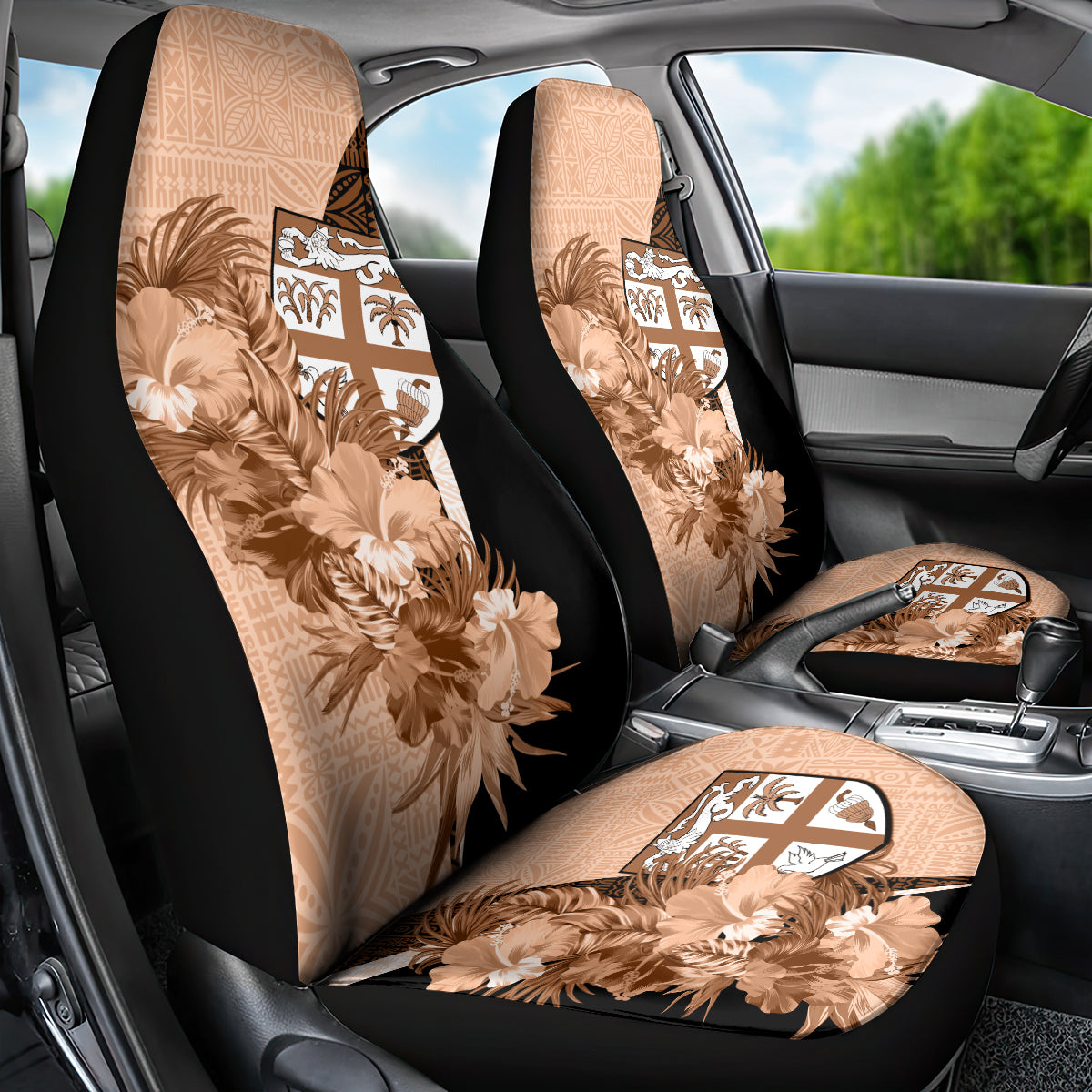 Bula Fiji Vintage Fijian Masi Pattern Car Seat Cover Peach Fuzz Unique LT9 - Polynesian Pride