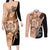 Bula Fiji Vintage Fijian Masi Pattern Couples Matching Long Sleeve Bodycon Dress and Long Sleeve Button Shirt Peach Fuzz Unique LT9 Peach Fuzz - Polynesian Pride
