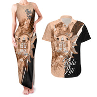 Bula Fiji Vintage Fijian Masi Pattern Couples Matching Tank Maxi Dress and Hawaiian Shirt Peach Fuzz Unique LT9 Peach Fuzz - Polynesian Pride