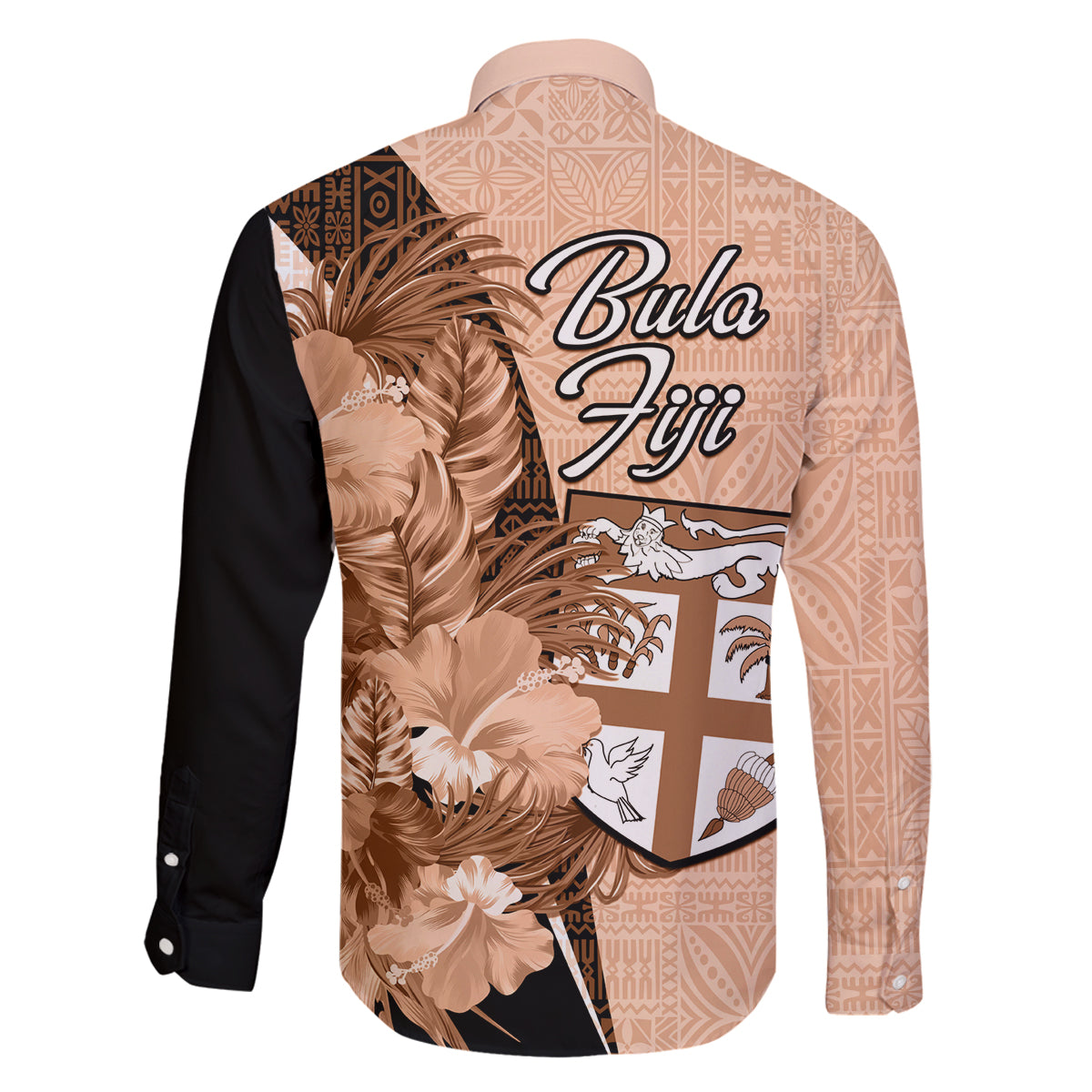 Bula Fiji Vintage Fijian Masi Pattern Family Matching Long Sleeve Bodycon Dress and Hawaiian Shirt Peach Fuzz Unique LT9 - Polynesian Pride