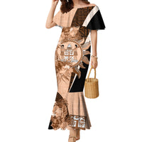 Bula Fiji Vintage Fijian Masi Pattern Family Matching Mermaid Dress and Hawaiian Shirt Peach Fuzz Unique LT9 Mom's Dress Peach Fuzz - Polynesian Pride