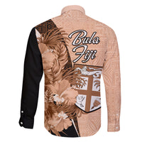 Bula Fiji Vintage Fijian Masi Pattern Family Matching Off Shoulder Long Sleeve Dress and Hawaiian Shirt Peach Fuzz Unique LT9 - Polynesian Pride