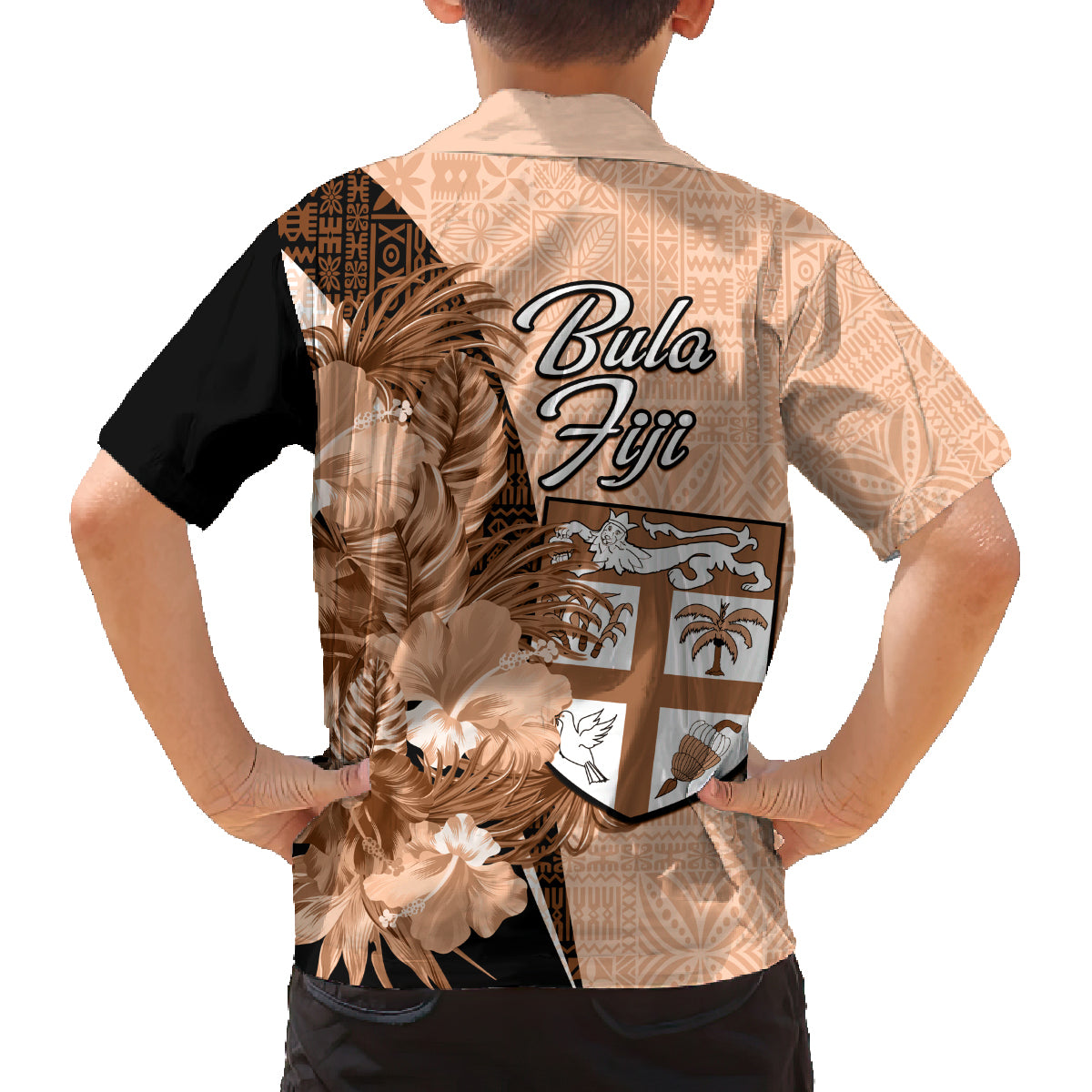 Bula Fiji Vintage Fijian Masi Pattern Family Matching Tank Maxi Dress and Hawaiian Shirt Peach Fuzz Unique LT9 - Polynesian Pride