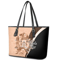 Bula Fiji Vintage Fijian Masi Pattern Leather Tote Bag Peach Fuzz Unique LT9 - Polynesian Pride