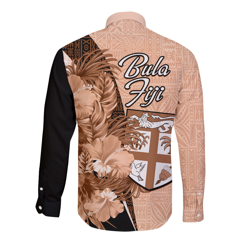 Bula Fiji Vintage Fijian Masi Pattern Long Sleeve Button Shirt Peach Fuzz Unique LT9 - Polynesian Pride