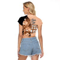 Bula Fiji Vintage Fijian Masi Pattern Raglan Cropped T Shirt Peach Fuzz Unique LT9 - Polynesian Pride