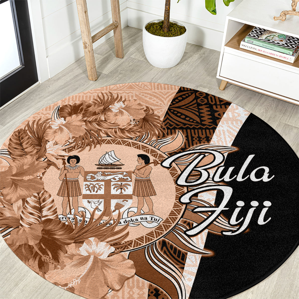 Bula Fiji Vintage Fijian Masi Pattern Round Carpet Peach Fuzz Unique LT9 Peach Fuzz - Polynesian Pride