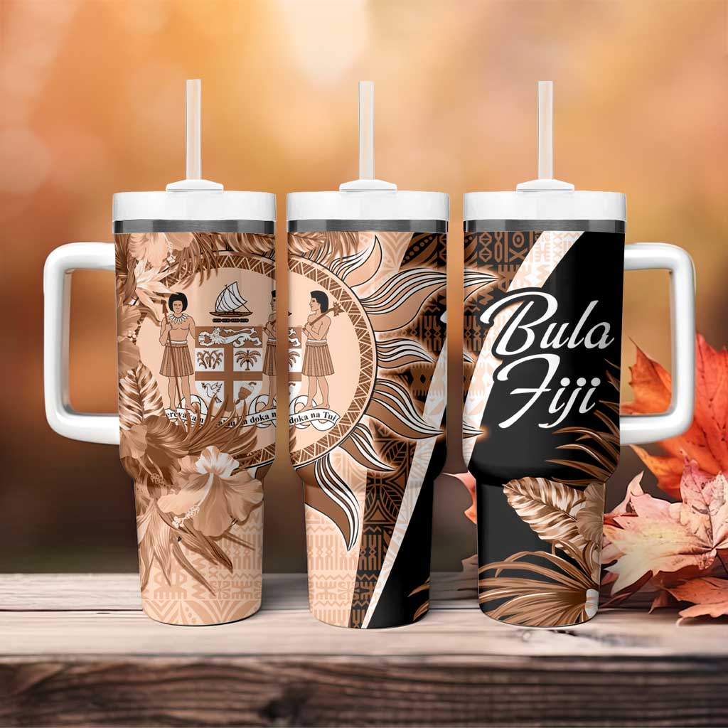 Bula Fiji Vintage Fijian Masi Pattern Tumbler With Handle Peach Fuzz Unique