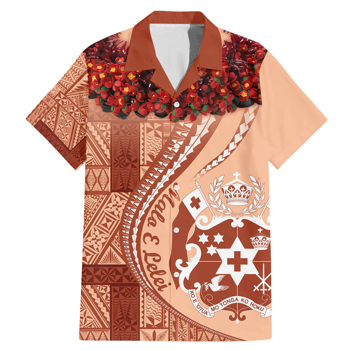 Vintage Tonga Kahoa Heilala Flower Family Matching Mermaid Dress and Hawaiian Shirt LT9 Dad's Shirt - Short Sleeve Peach Fuzz - Polynesian Pride