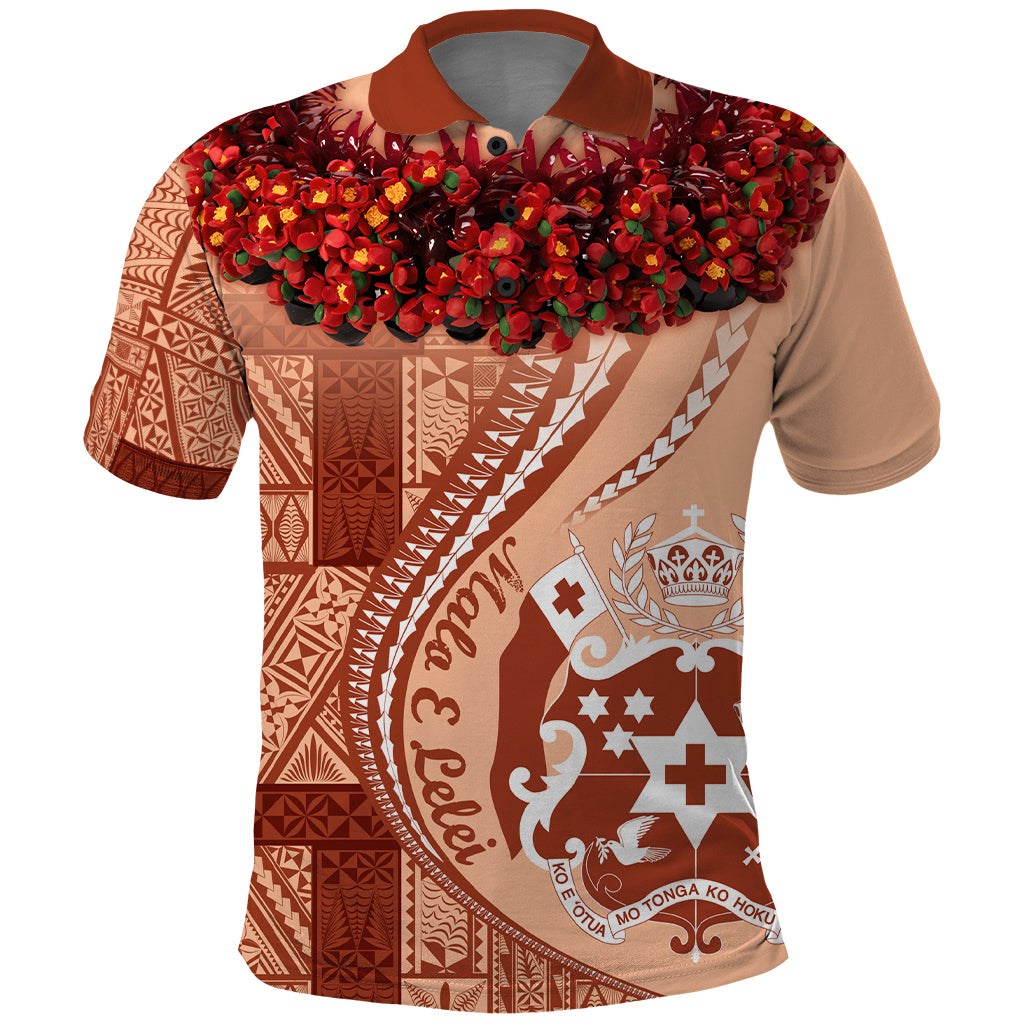 Vintage Tonga Kahoa Heilala Flower Polo Shirt LT9 Peach Fuzz - Polynesian Pride