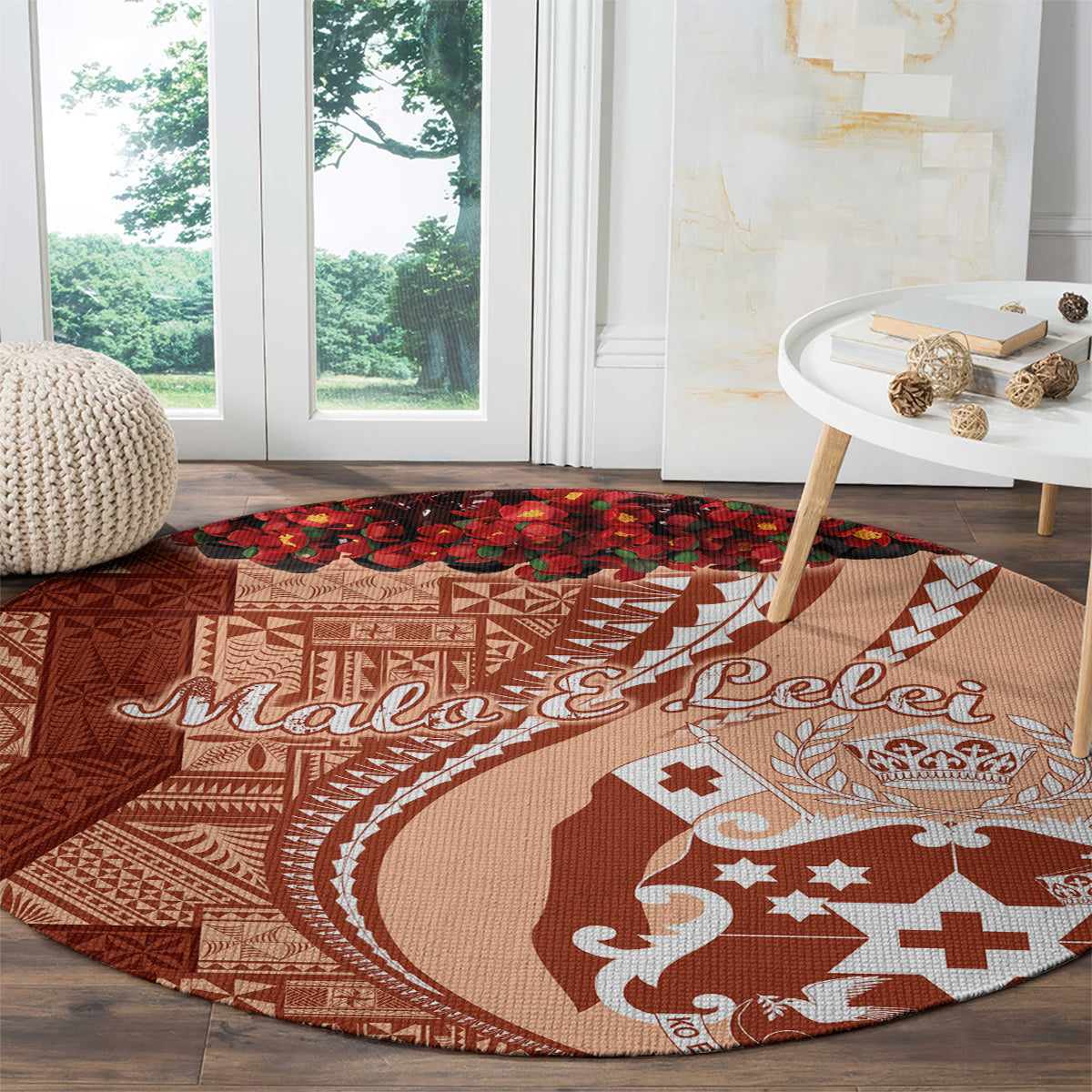 Vintage Tonga Kahoa Heilala Flower Round Carpet LT9 - Polynesian Pride