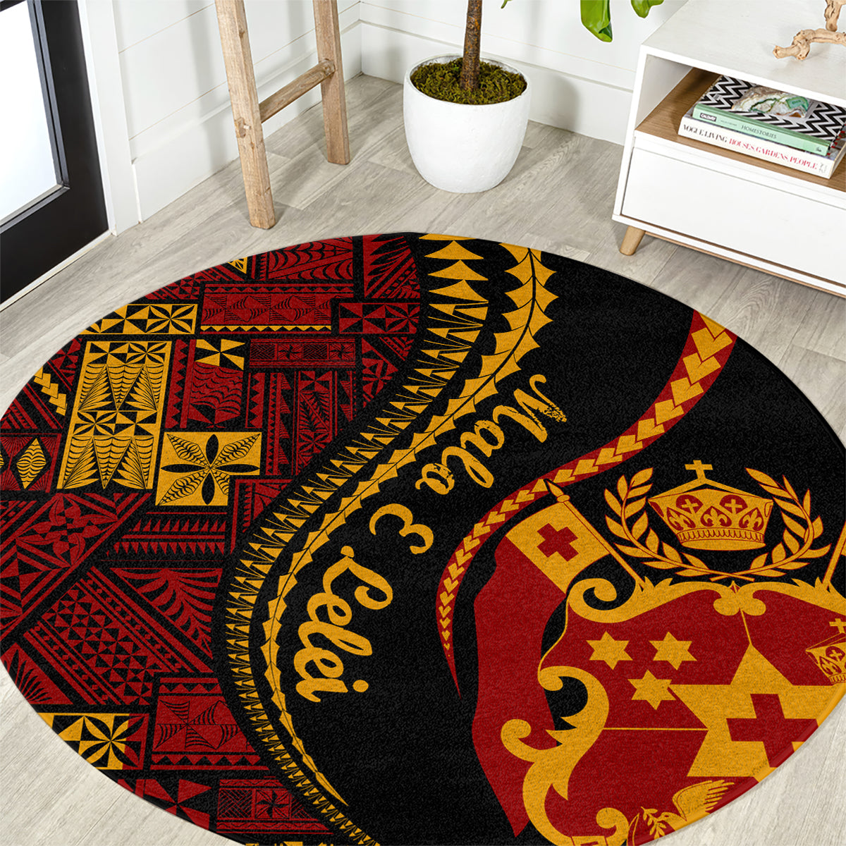 Vintage Tonga Malo E Lelei Ngatu Pattern Round Carpet LT9 Red - Polynesian Pride