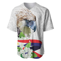 Philippines Eagle and Sampaguita Flowers Baseball Jersey Polynesian Pattern LT9 White - Polynesian Pride