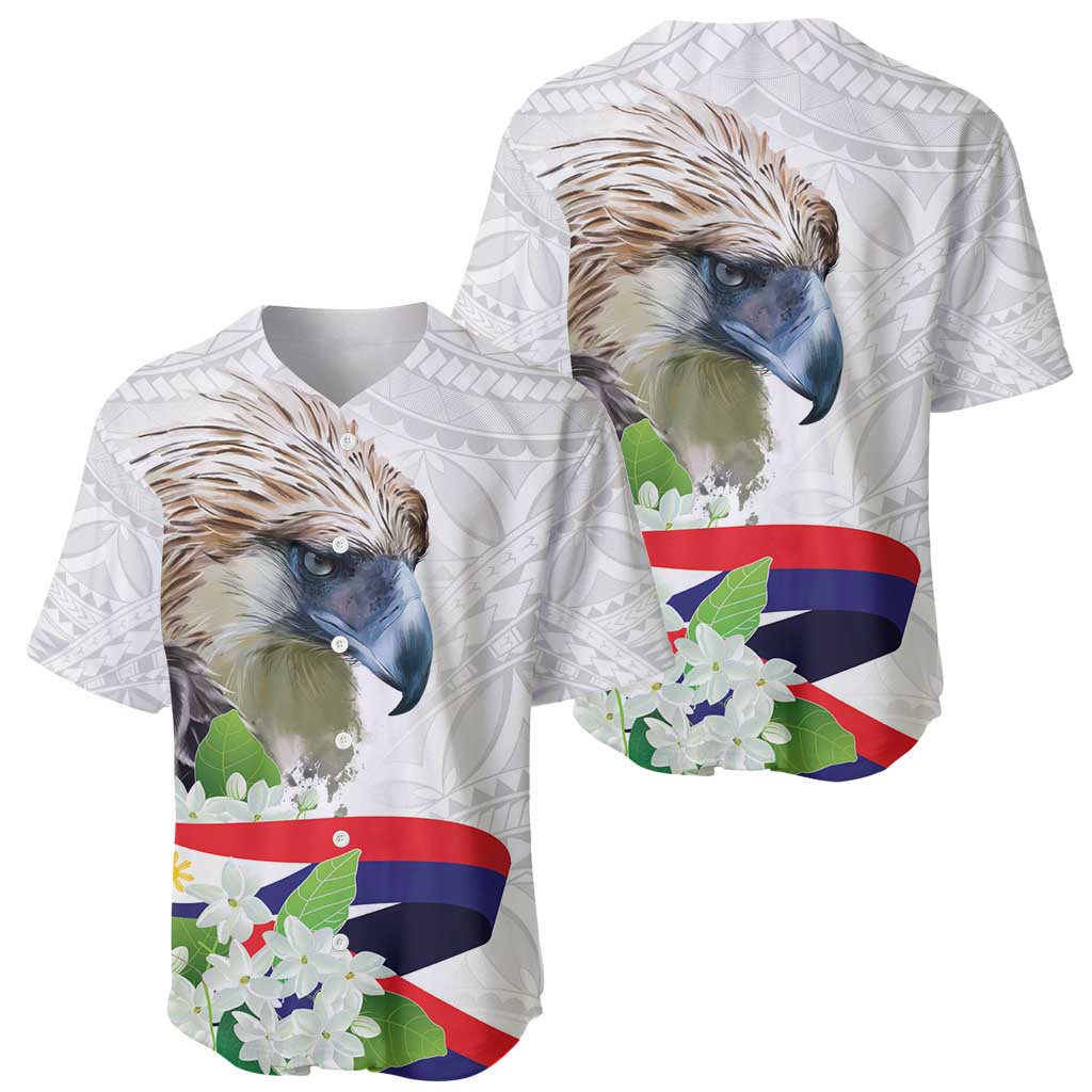 Philippines Eagle and Sampaguita Flowers Baseball Jersey Polynesian Pattern LT9 - Polynesian Pride