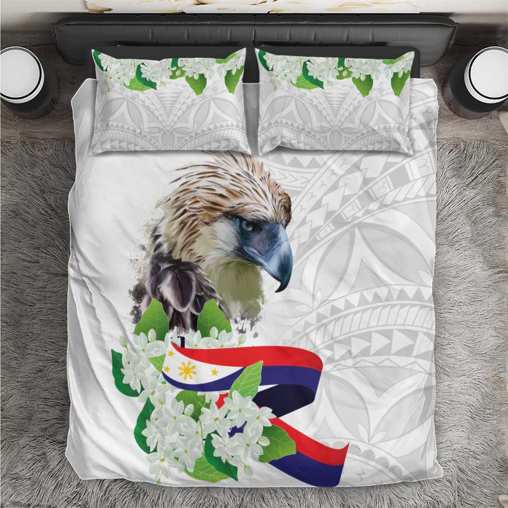 Philippines Eagle and Sampaguita Flowers Bedding Set Polynesian Pattern LT9 White - Polynesian Pride