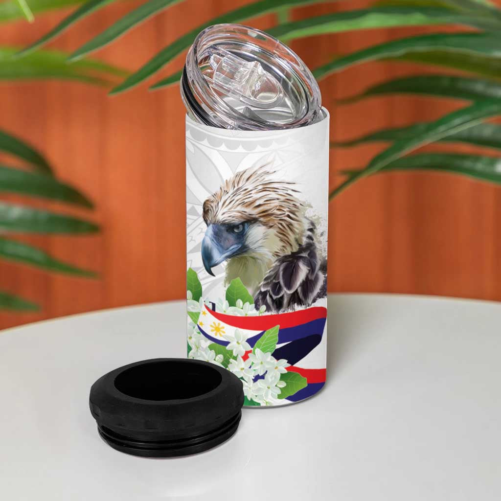 Philippines Eagle and Sampaguita Flowers 4 in 1 Can Cooler Tumbler Polynesian Pattern LT9
