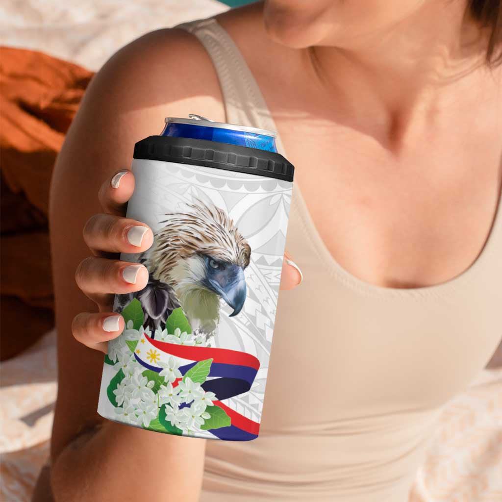 Philippines Eagle and Sampaguita Flowers 4 in 1 Can Cooler Tumbler Polynesian Pattern LT9