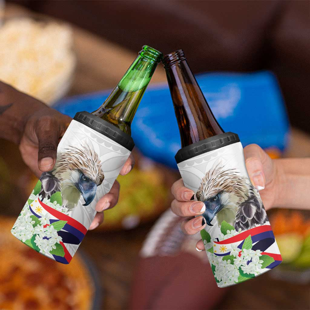 Philippines Eagle and Sampaguita Flowers 4 in 1 Can Cooler Tumbler Polynesian Pattern LT9