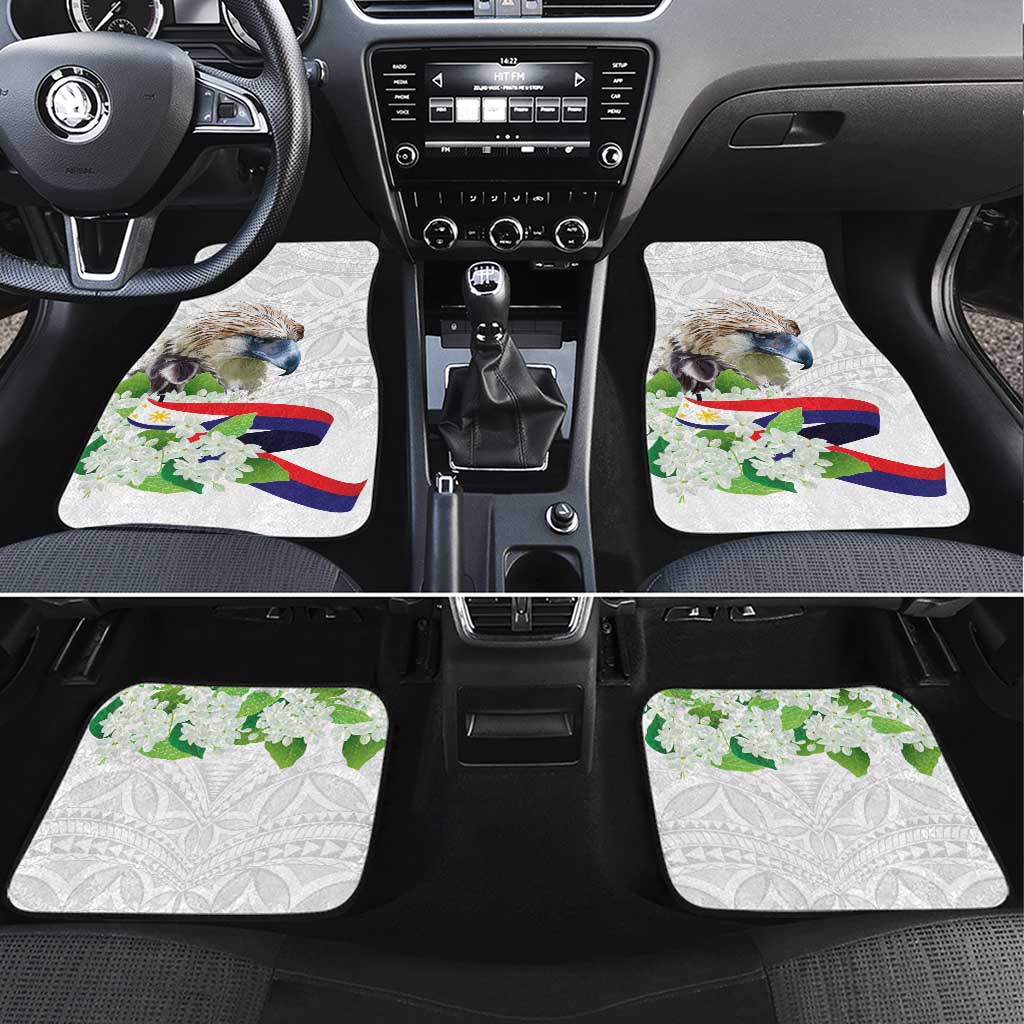 Philippines Eagle and Sampaguita Flowers Car Mats Polynesian Pattern LT9 Set 4pcs White - Polynesian Pride