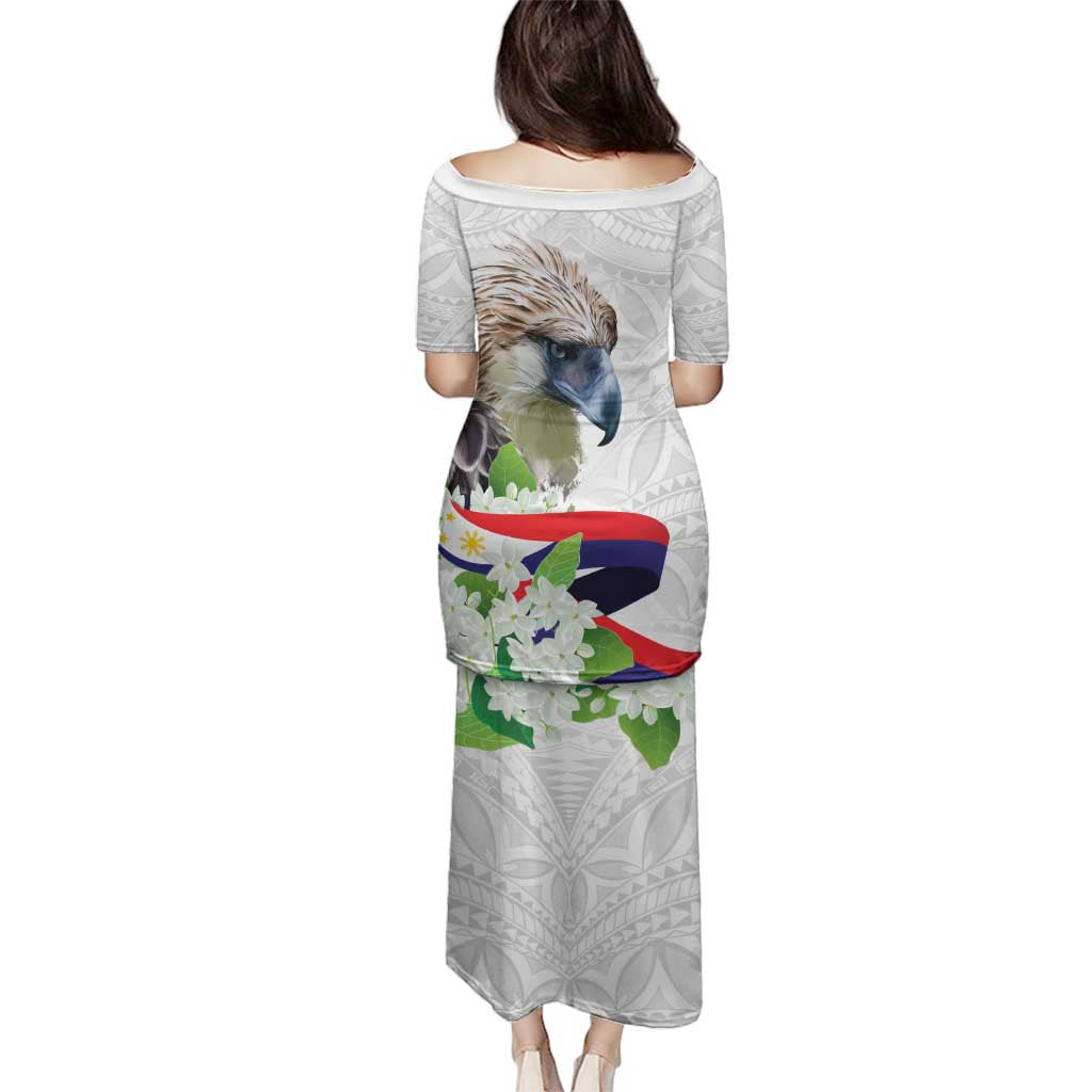 Philippines Eagle and Sampaguita Flowers Family Matching Puletasi and Hawaiian Shirt Polynesian Pattern