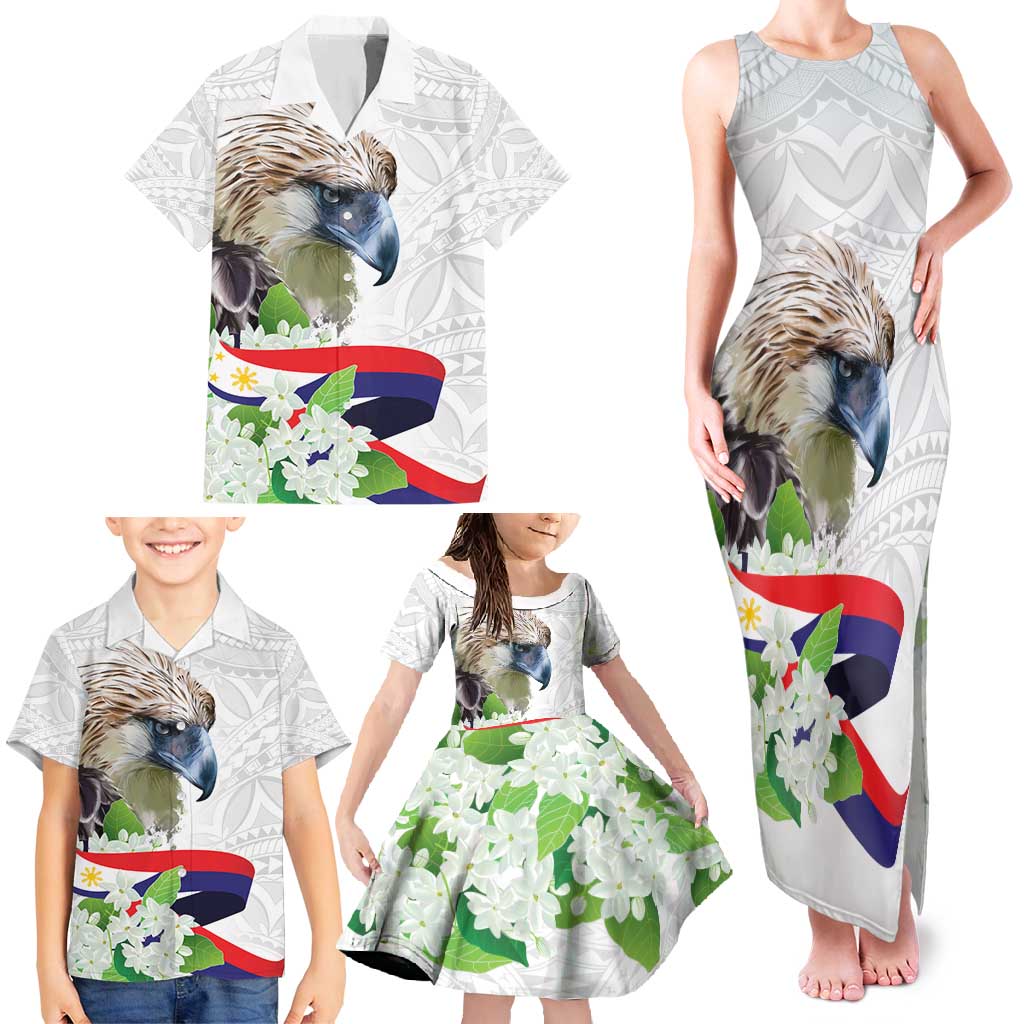 Philippines Eagle and Sampaguita Flowers Family Matching Tank Maxi Dress and Hawaiian Shirt Polynesian Pattern LT9 - Polynesian Pride