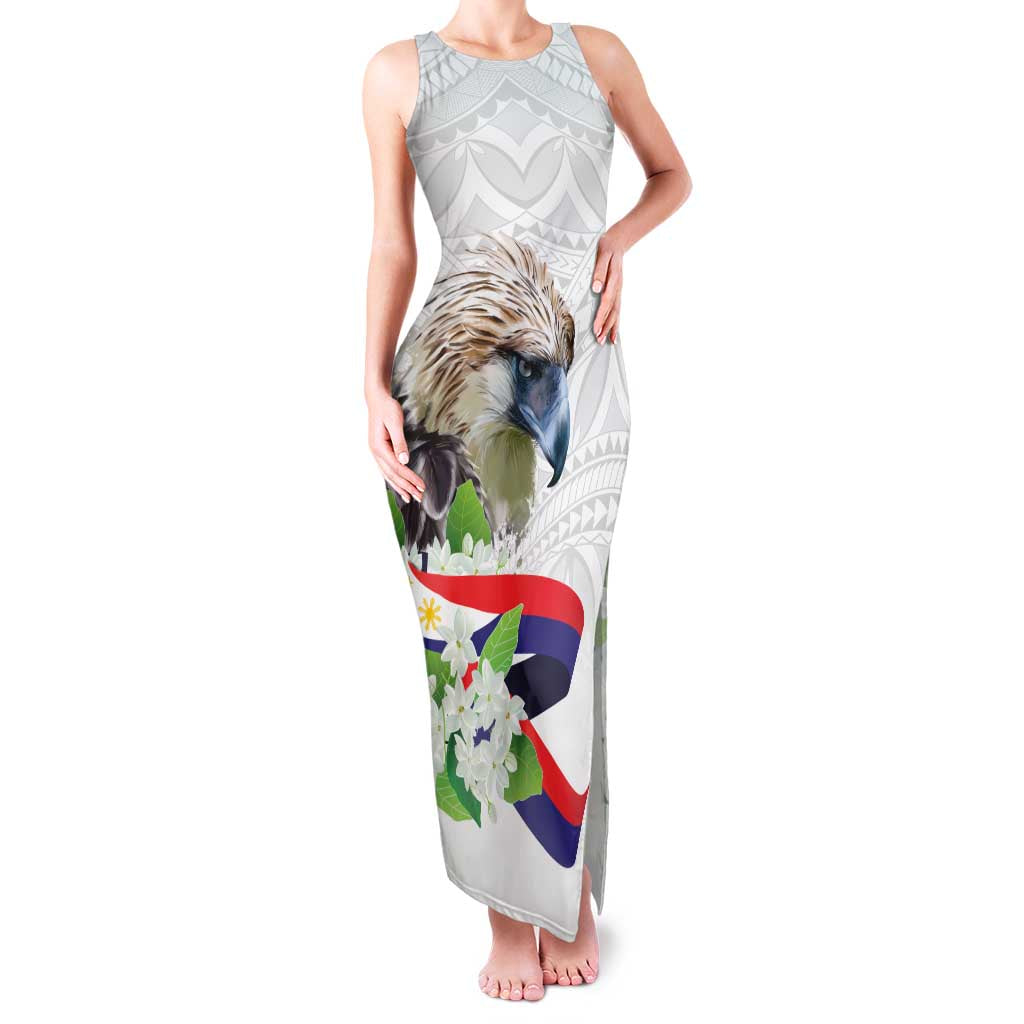 Philippines Eagle and Sampaguita Flowers Family Matching Tank Maxi Dress and Hawaiian Shirt Polynesian Pattern LT9 Mom's Dress White - Polynesian Pride