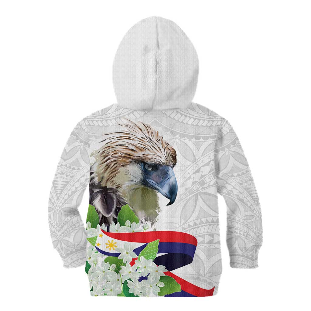 Philippines Eagle and Sampaguita Flowers Kid Hoodie Polynesian Pattern