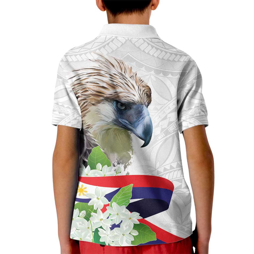 Philippines Eagle and Sampaguita Flowers Kid Polo Shirt Polynesian Pattern