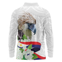 Philippines Eagle and Sampaguita Flowers Long Sleeve Polo Shirt Polynesian Pattern