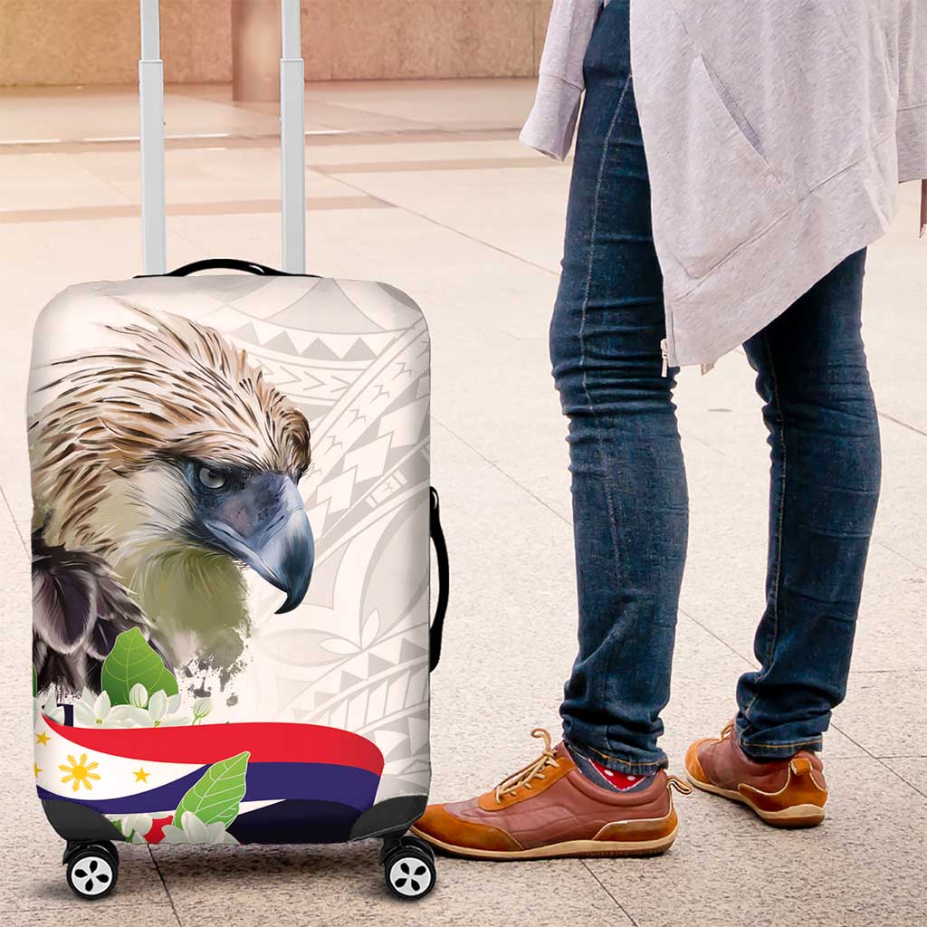 Philippines Eagle and Sampaguita Flowers Luggage Cover Polynesian Pattern LT9 White - Polynesian Pride