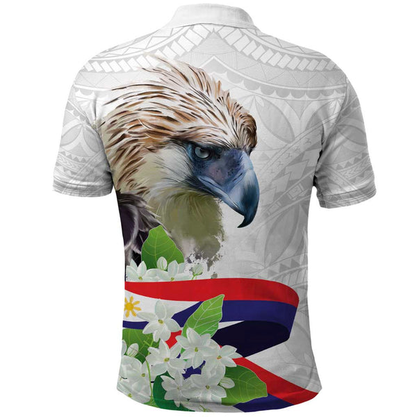 Philippines Eagle and Sampaguita Flowers Polo Shirt Polynesian Pattern LT9