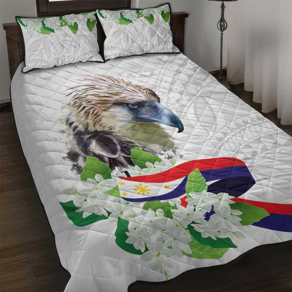 Philippines Eagle and Sampaguita Flowers Quilt Bed Set Polynesian Pattern LT9 White - Polynesian Pride