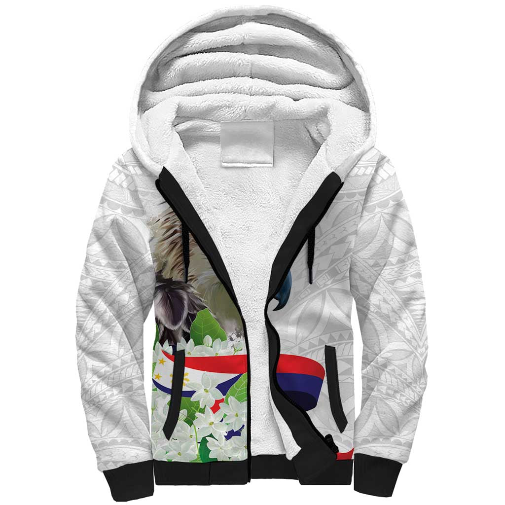 Philippines Eagle and Sampaguita Flowers Sherpa Hoodie Polynesian Pattern LT9 Unisex White - Polynesian Pride