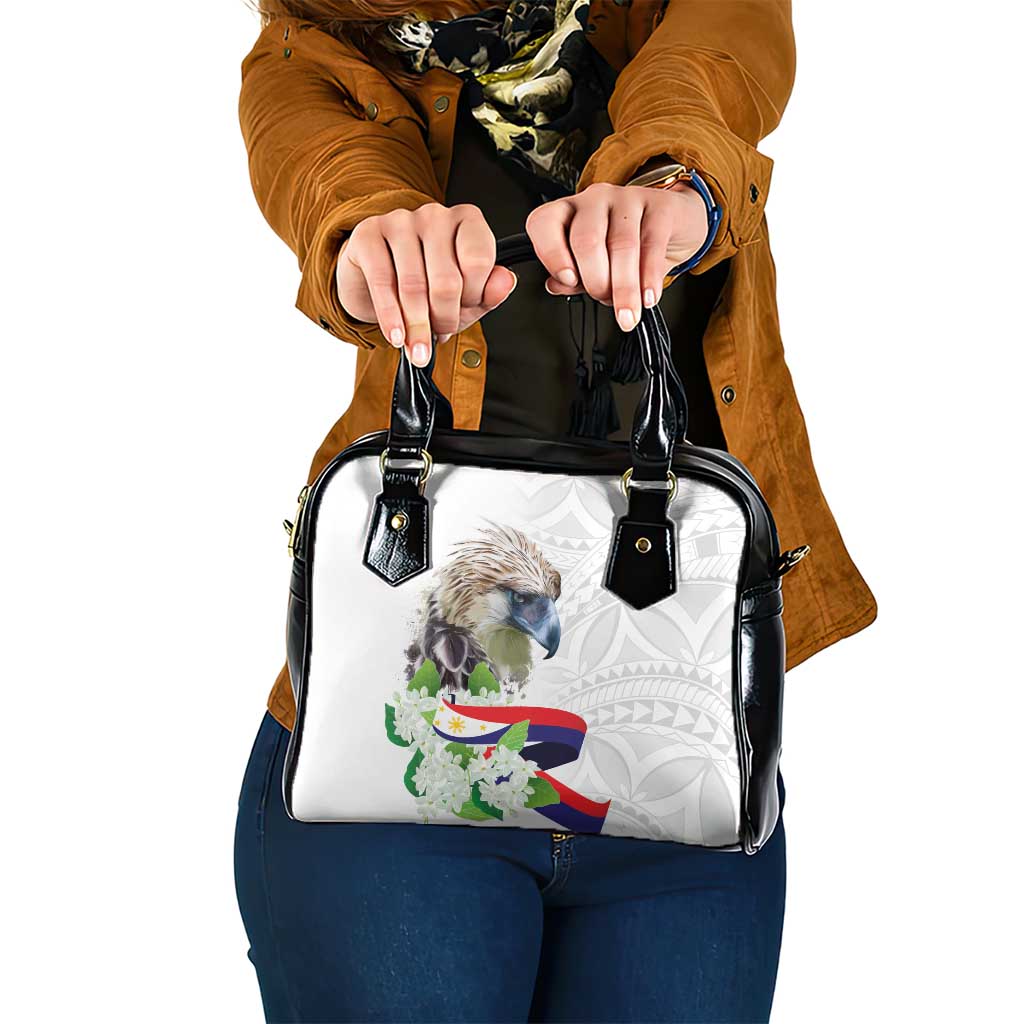Philippines Eagle and Sampaguita Flowers Shoulder Handbag Polynesian Pattern LT9 One Size White - Polynesian Pride