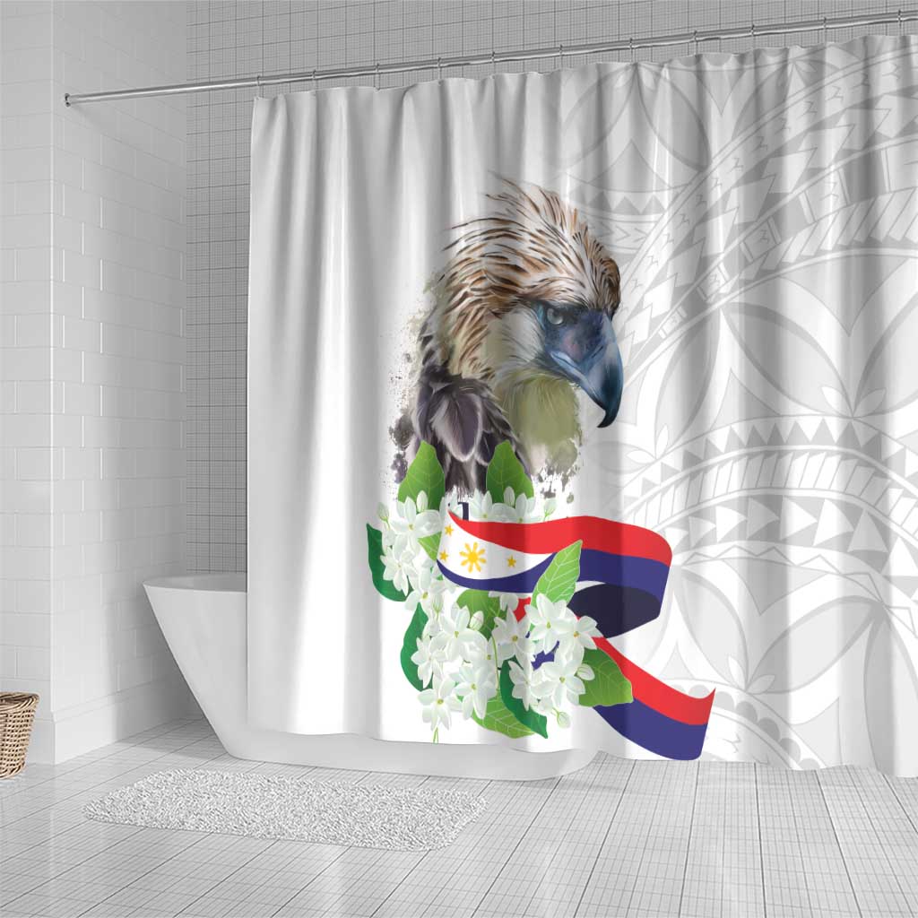 Philippines Eagle and Sampaguita Flowers Shower Curtain Polynesian Pattern
