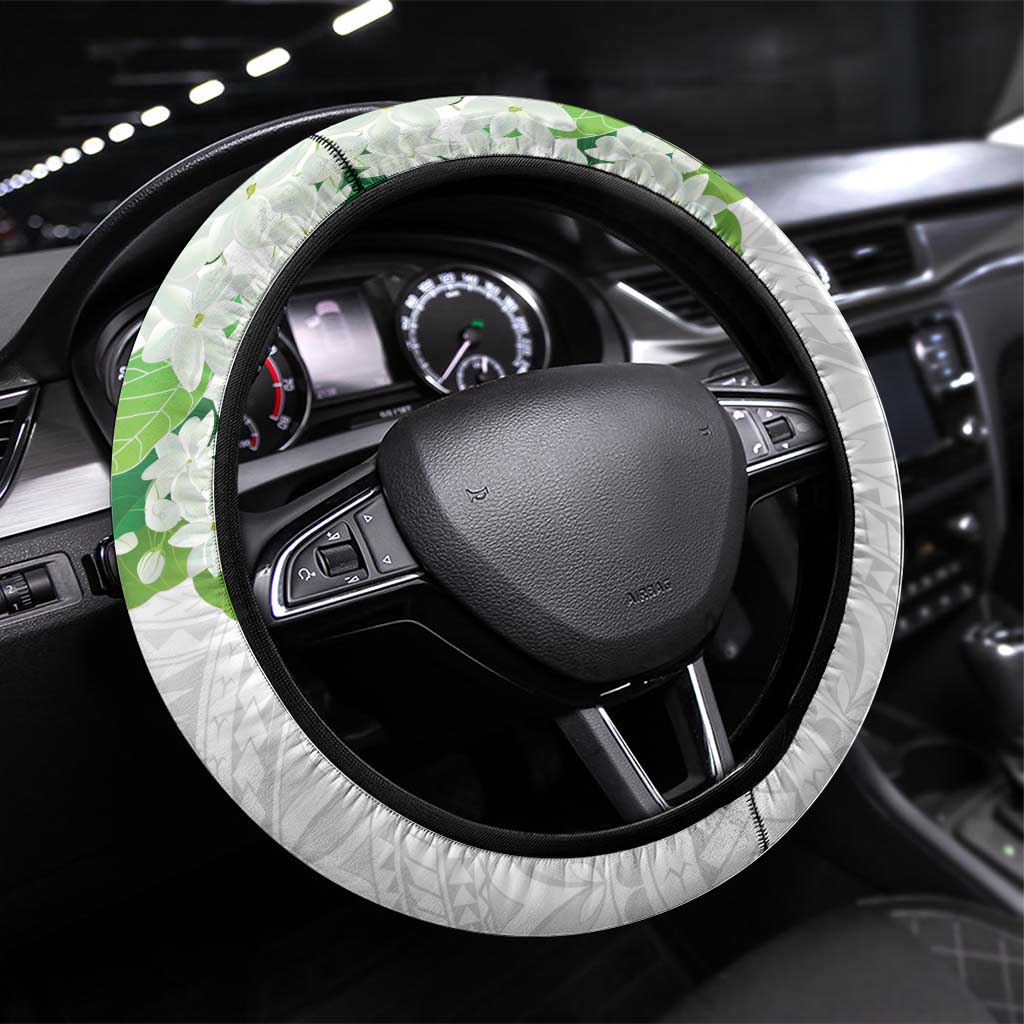 Philippines Eagle and Sampaguita Flowers Steering Wheel Cover Polynesian Pattern LT9 Universal Fit White - Polynesian Pride