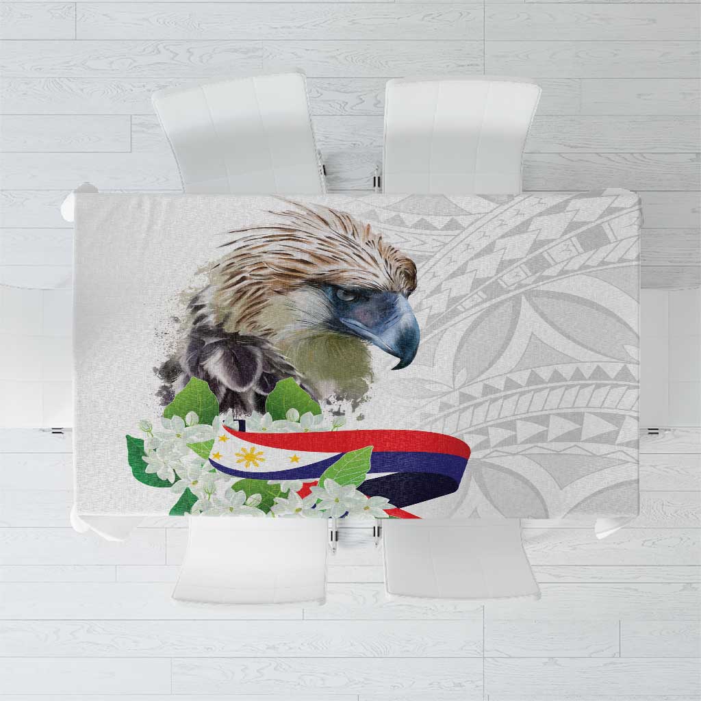 Philippines Eagle and Sampaguita Flowers Tablecloth Polynesian Pattern LT9 White - Polynesian Pride