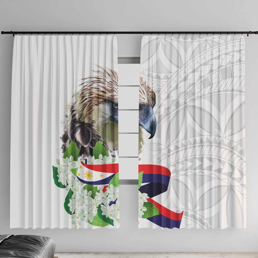 Philippines Eagle and Sampaguita Flowers Window Curtain Polynesian Pattern LT9 With Hooks White - Polynesian Pride