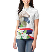 Philippines Eagle and Sampaguita Flowers Women Polo Shirt Polynesian Pattern