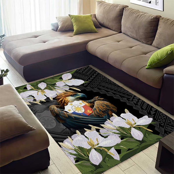 Philippines Eagle with Coat Of Arm Area Rug Simple Sampaguita Jasmine LT9