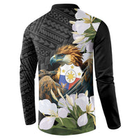 Philippines Eagle with Coat Of Arm Button Sweatshirt Simple Sampaguita Jasmine