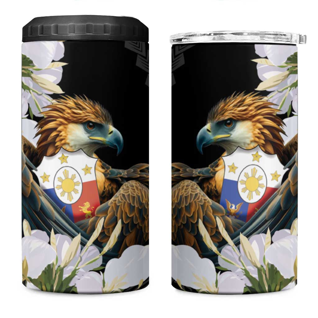 Philippines Eagle with Coat Of Arm 4 in 1 Can Cooler Tumbler Simple Sampaguita Jasmine LT9 One Size: 16 oz Black - Polynesian Pride